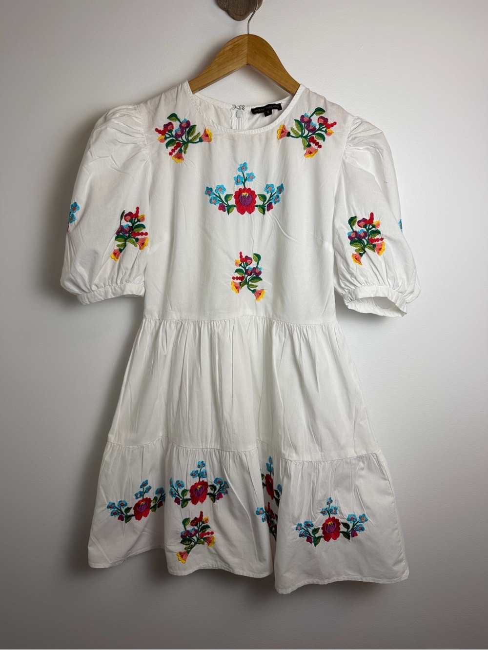 cottagecore embroidered folk dress puff sleeve tiered midi dress